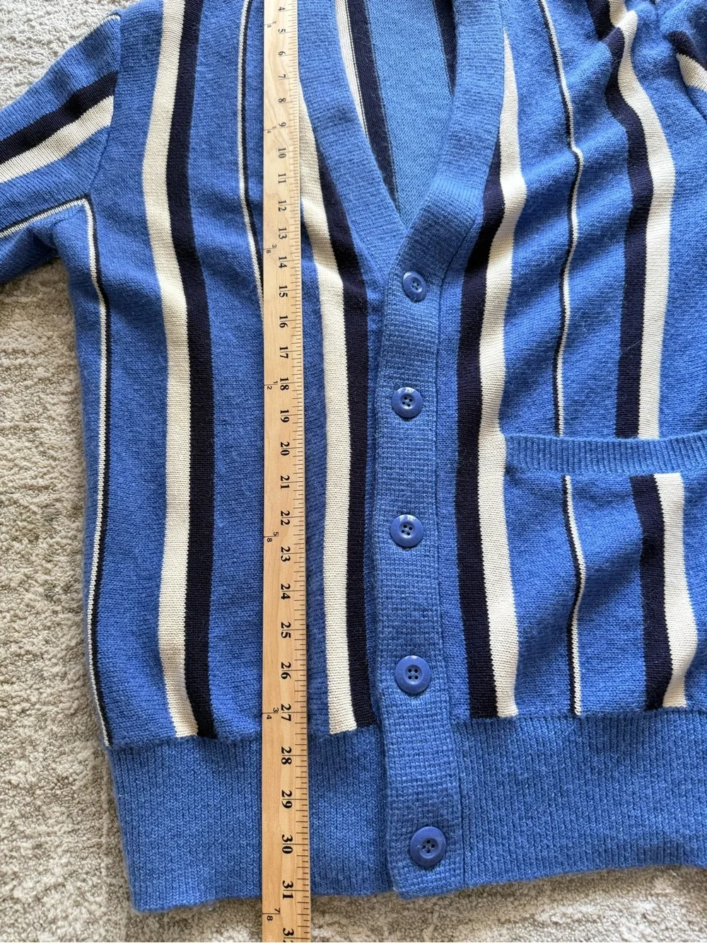 Aimé Leon Dore Striped Cardigan L Blue Cream Navy Wool Mohair Cotton Blend ALD